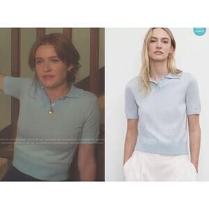 NEW Club Monaco Size XS Polo Top Cotton Linen Blend Short Sleeve Blue Sweat
